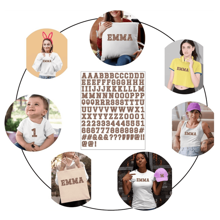 2 Inch light brown Glitter Iron on Transfer Letters and Numbers ...