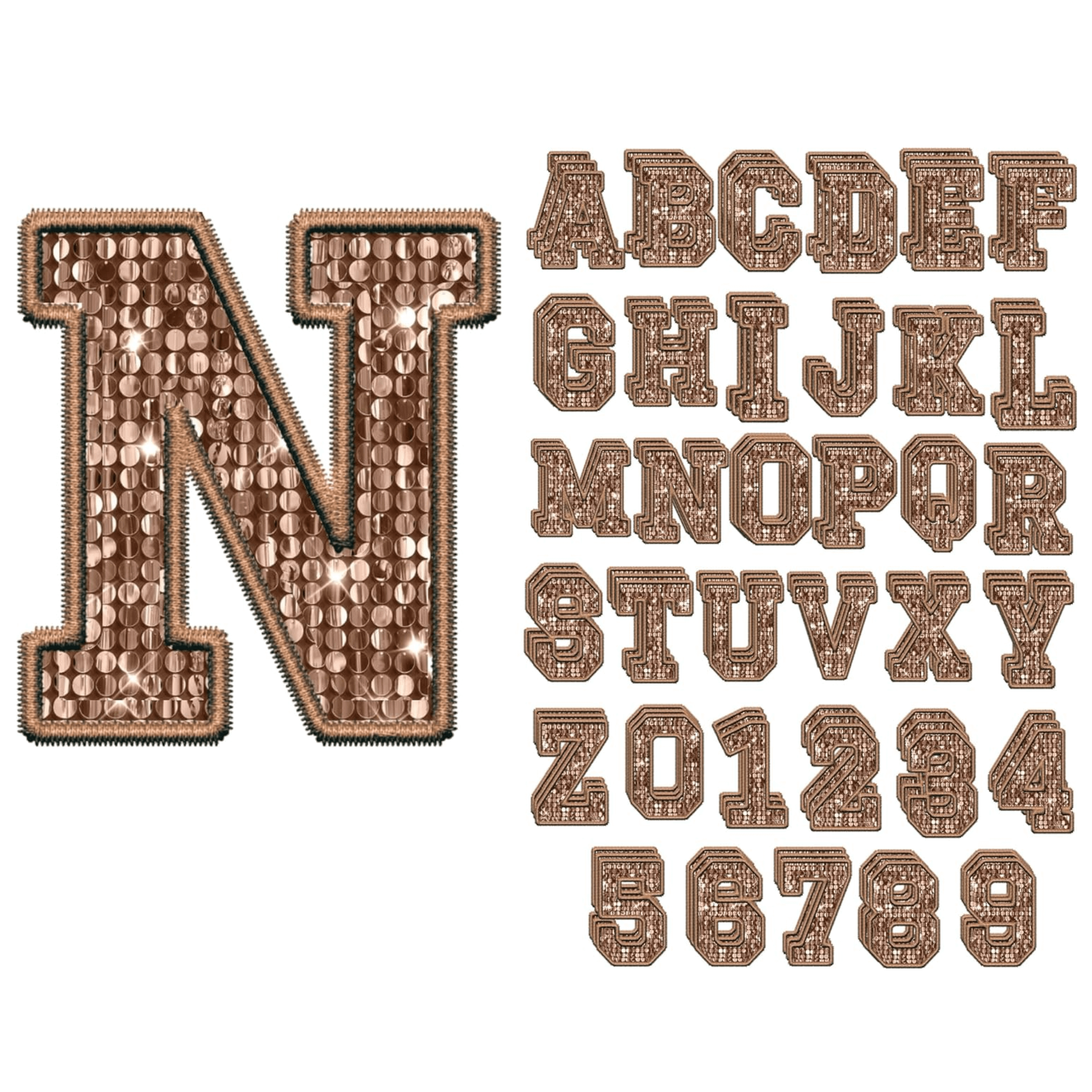 2 Inch light brown Glitter Iron on Transfer Letters and Numbers ...