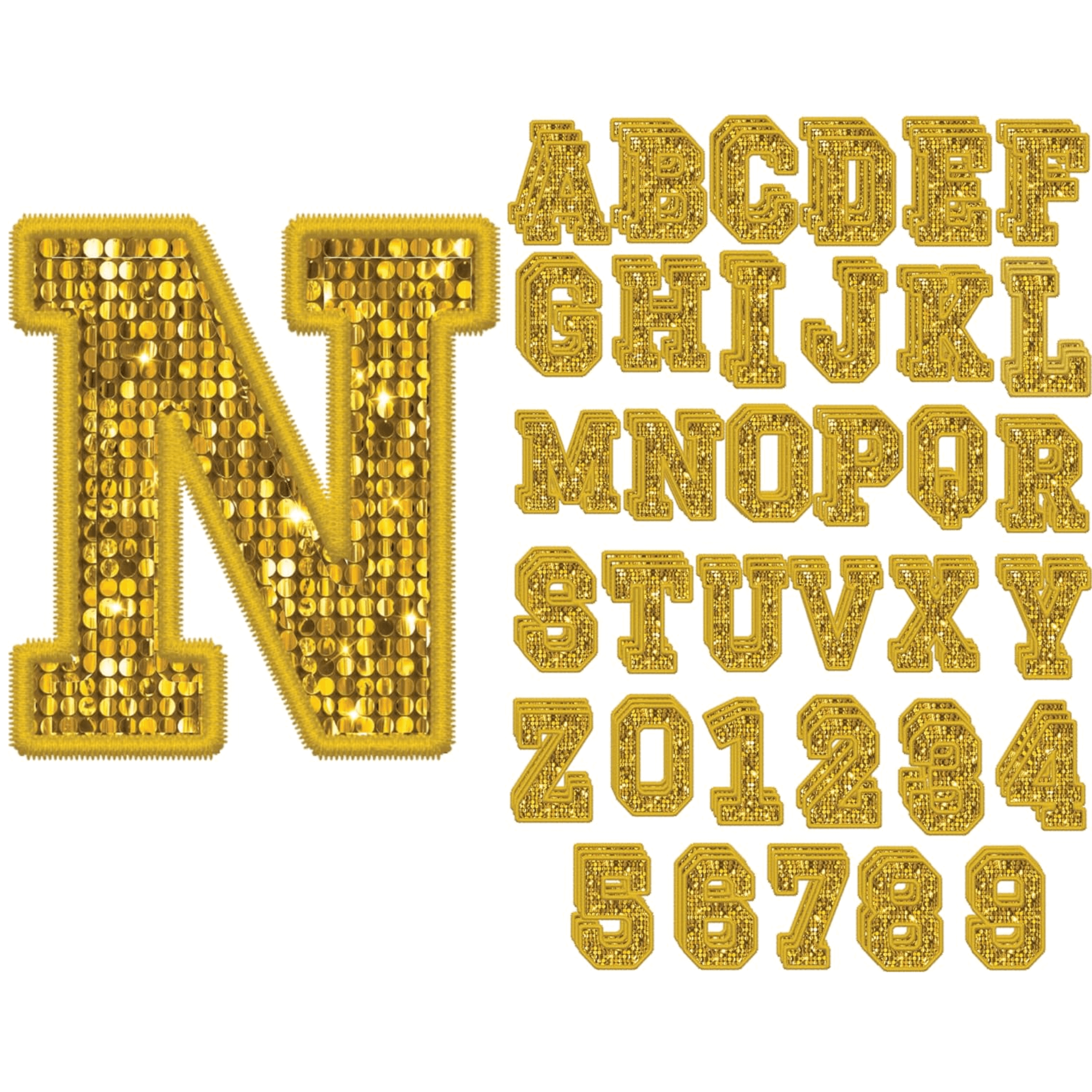 Gold Glitter Iron on Transfer Letters and Numbers Shaped Alphabet ...
